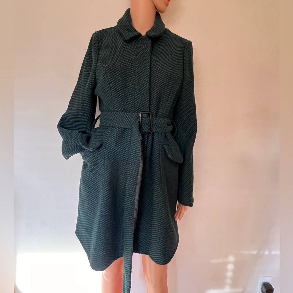 ROMY Forest Green Textured Belted Coat (Size L)